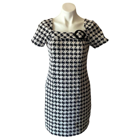 Rabbit Rabbit Rabbit Petite Black And White Houndstooth Sheath Dress Size 8 Prep - Picture 1 of 8